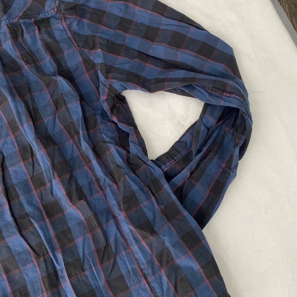 Black slim fit black and blue checkered button down shirt with red lines - Picture 13 of 17